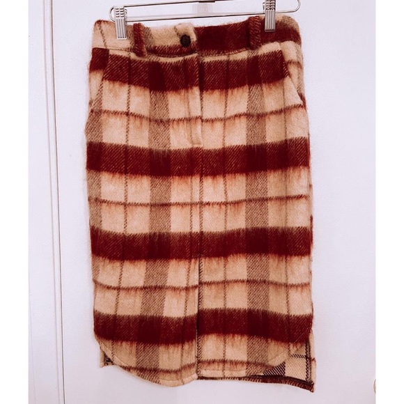 90s vintage Fuzzy plaid Pencil Skirt - Picture 1 of 2